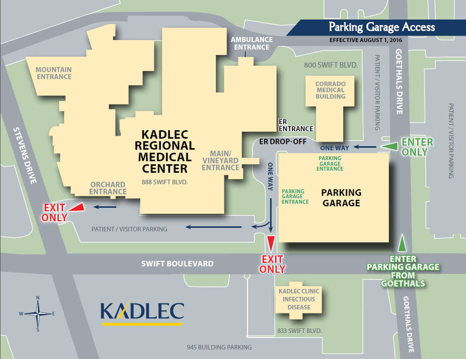 Map of Kadlec Regional Medical Center parking garage